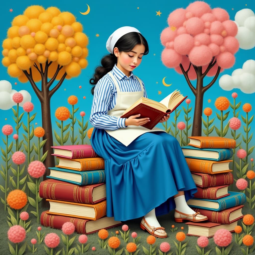 Ultra-Orthodox Student in Whimsical Wonderland as Folk Art