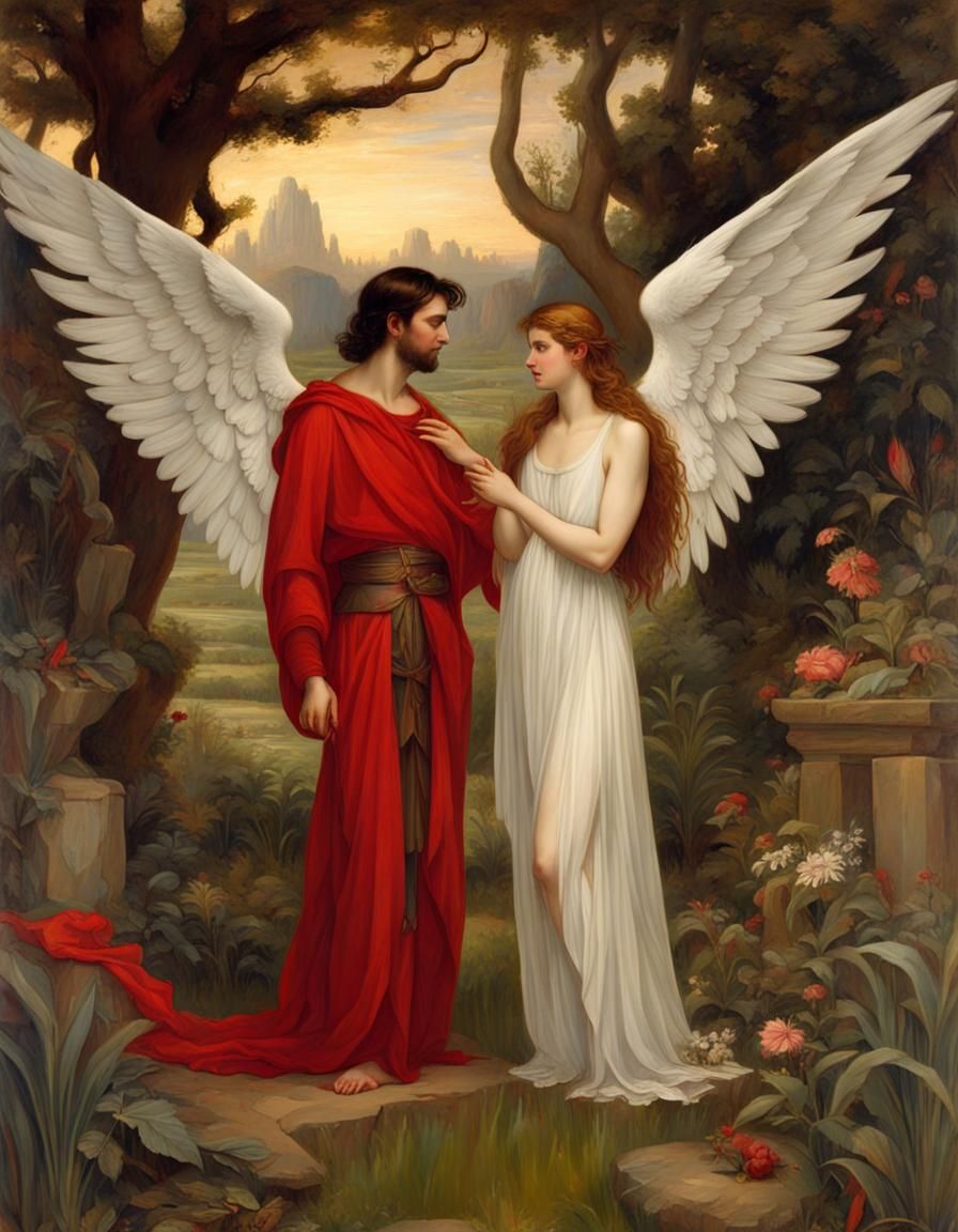 Lucifer and Eve in Eden, Waterhouse Style