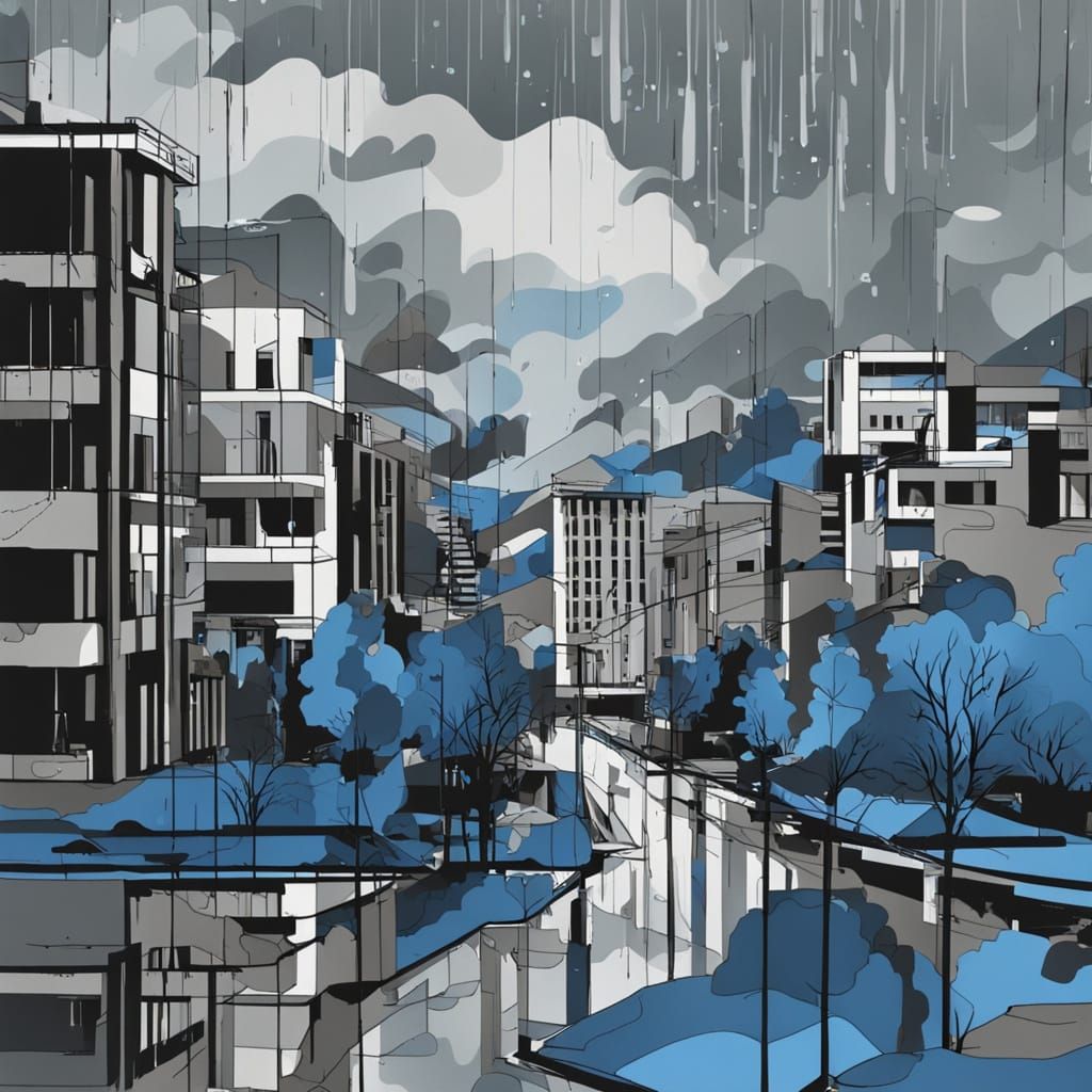 Morning Rain in a Postmodern Grey Landscape