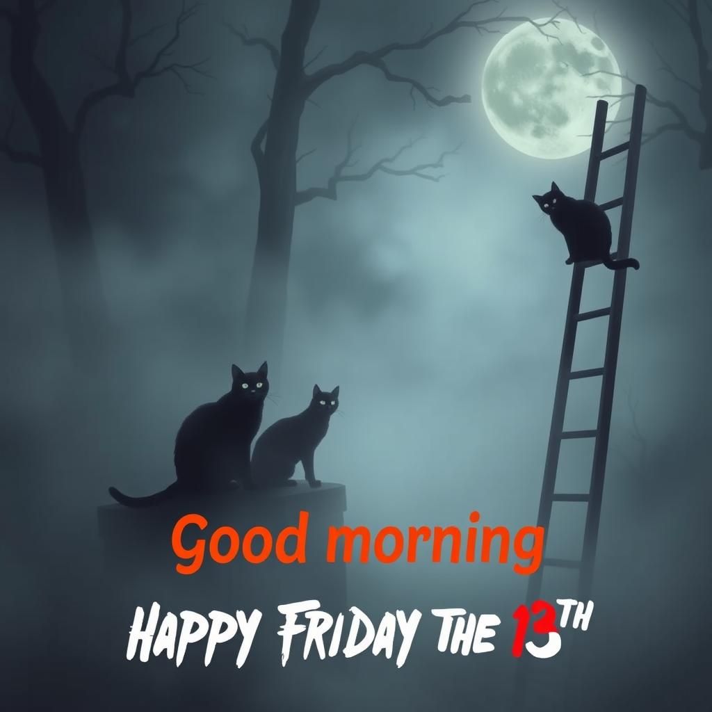Eerie Friday the 13th Scene with Black Cats