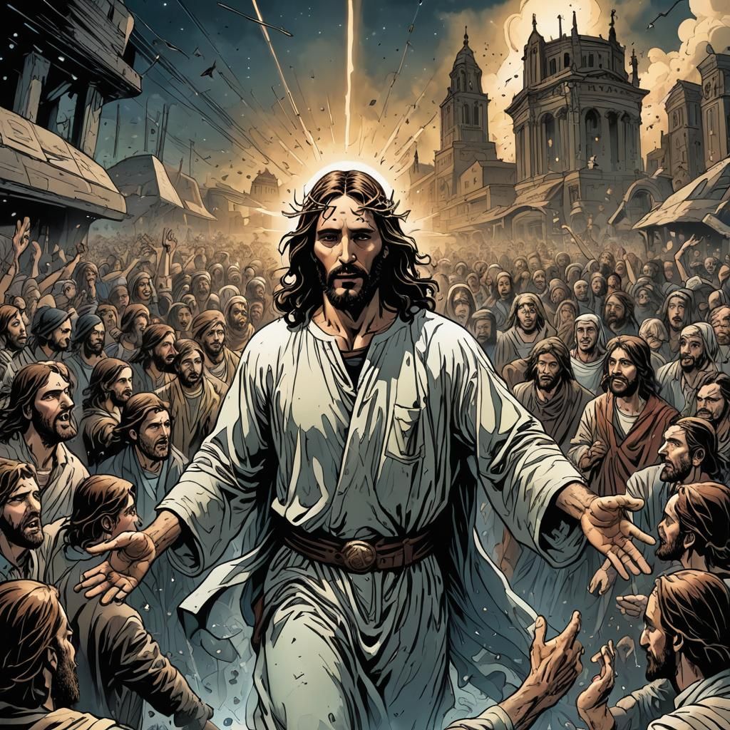 Jesus at the Rapture in Comic Book Style
