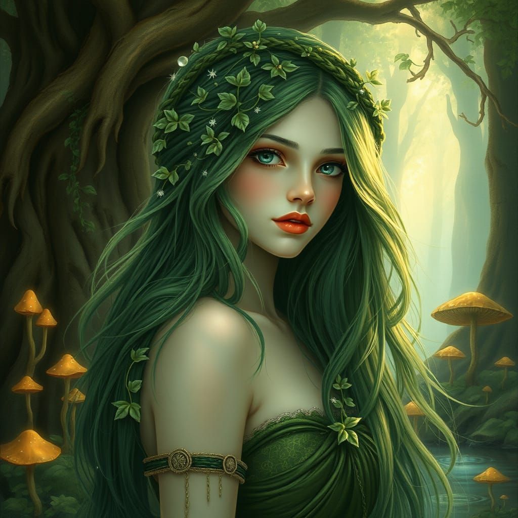 Enchanted Forest Nymph Portrait in Romantic Style