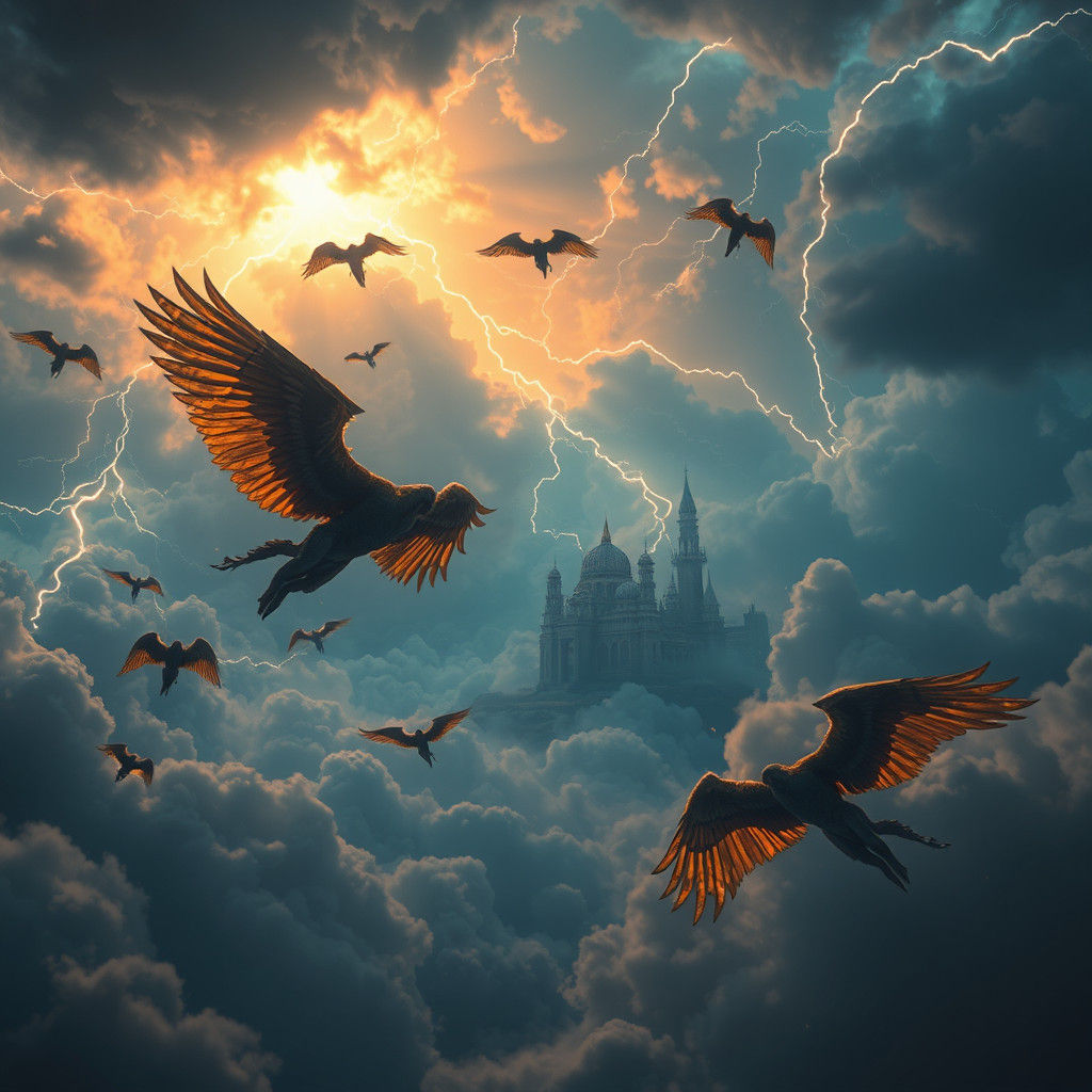 Fallen Angels Descend Through Stormy Skies