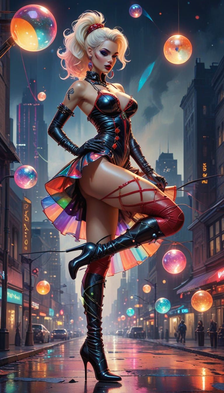 Pinup Jester in Cyberpunk City