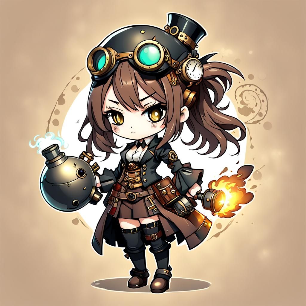 Steampunk Chibi Girl with Bomb