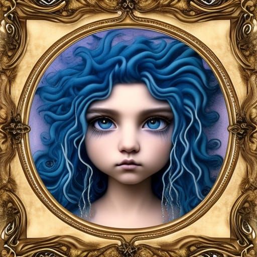 Elegant Māori Girl with Blue Hair in Art Nouveau Style