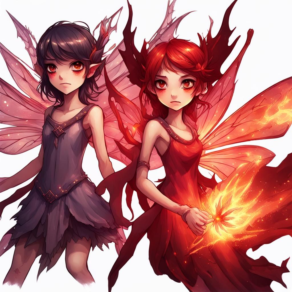 Demonic Fairy Battle in Burning Forest, Hyperrealism