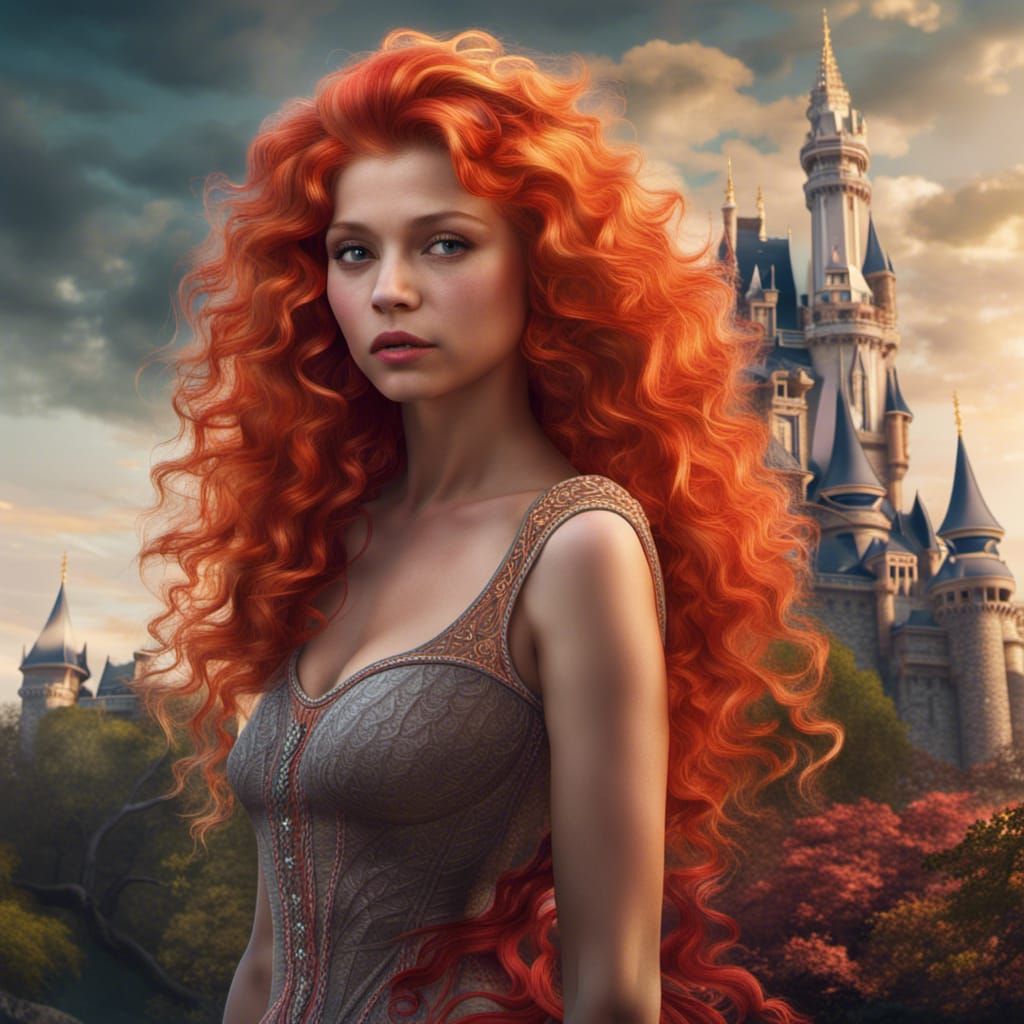 Beautiful Princess at Disney Castle, Fantasy Art