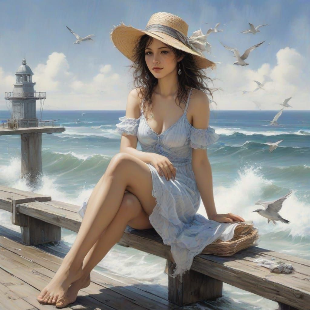 Slender Latina Woman Basks in Summer Serenity