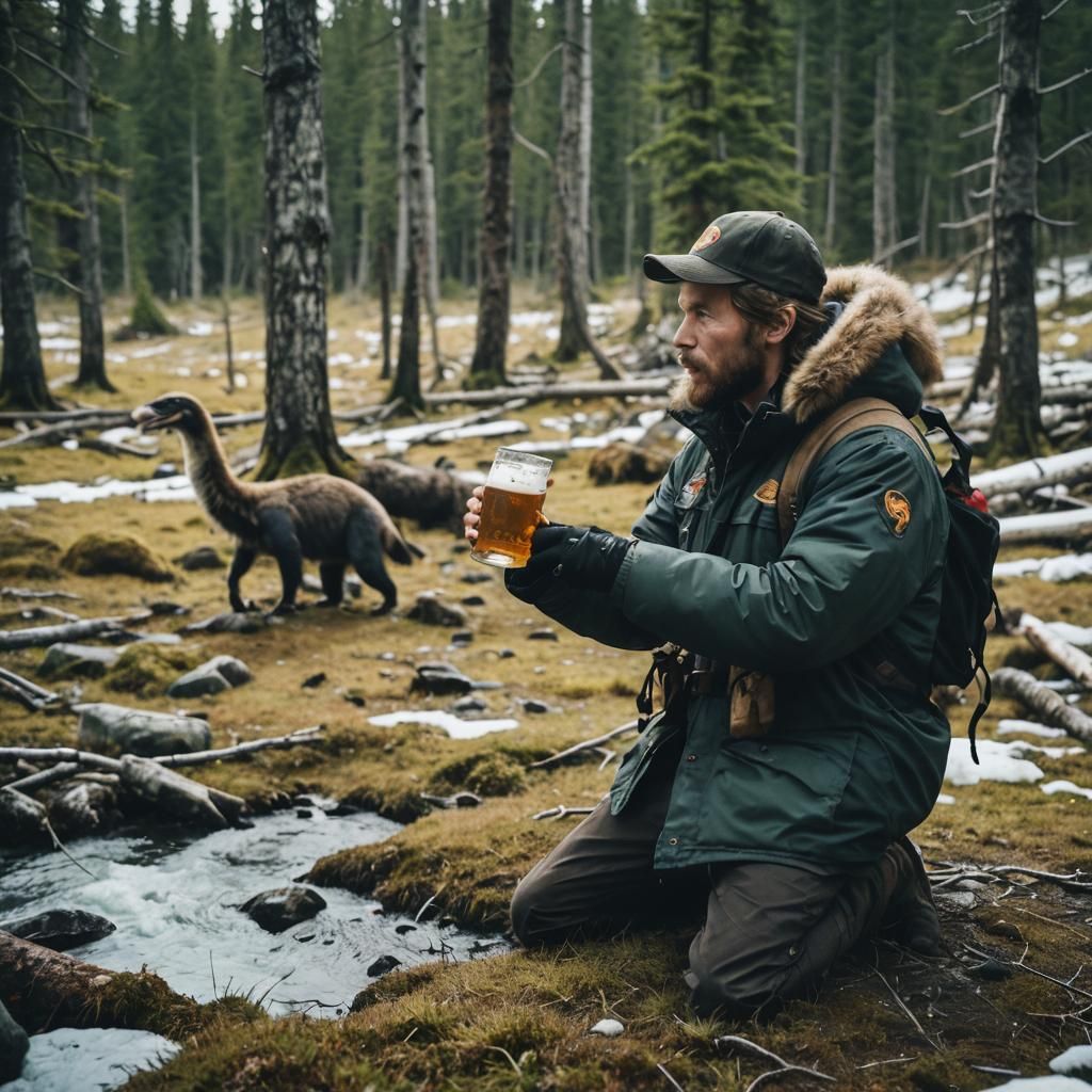 Person Drinks Giant Beer in Alaska: Cinematic Still