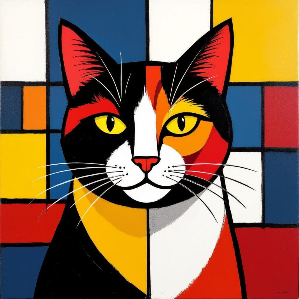 Siamese Cat Portrait in Mondrian Style
