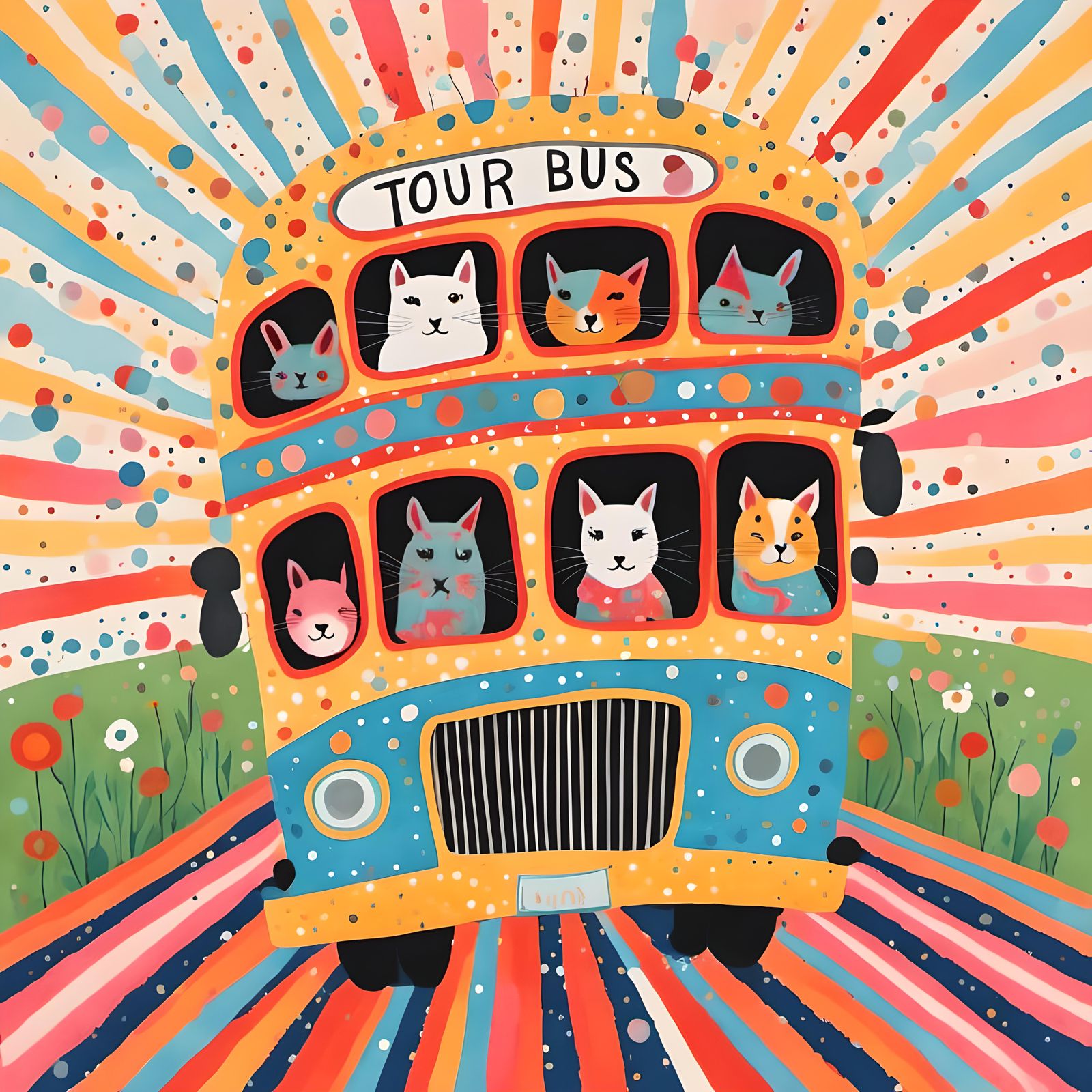 Whimsical Tour Bus Portrait by Maromi Sagi