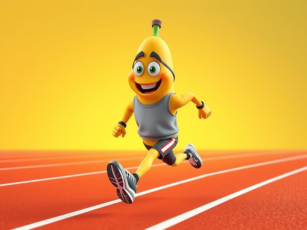 Cartoon Banana Sprinter in Pixar-Inspired 3D Art