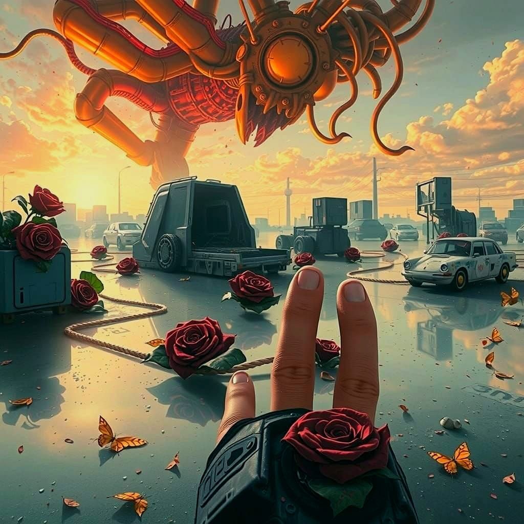 AI Core in Neon Junkyard: Moebius Meets Junji Ito