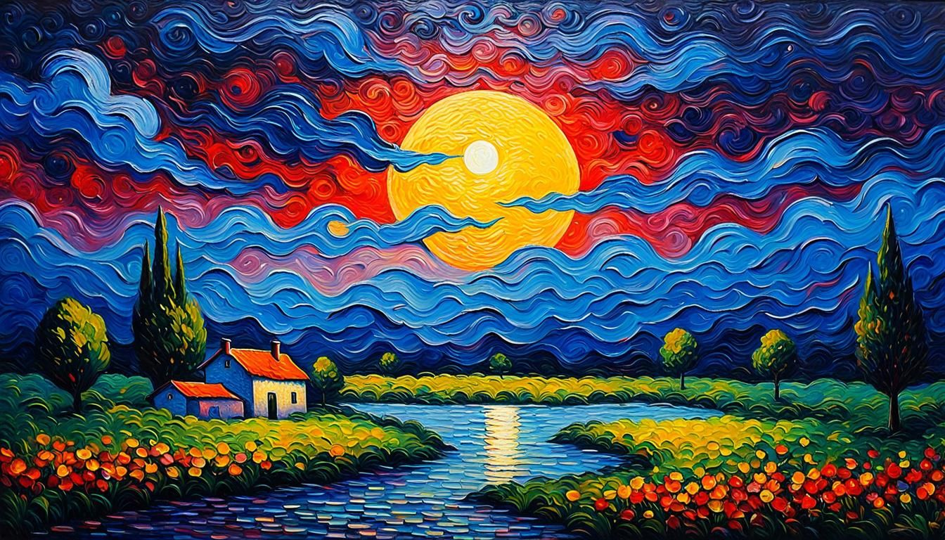 Moonlit Scene in Expressionist Impasto Style