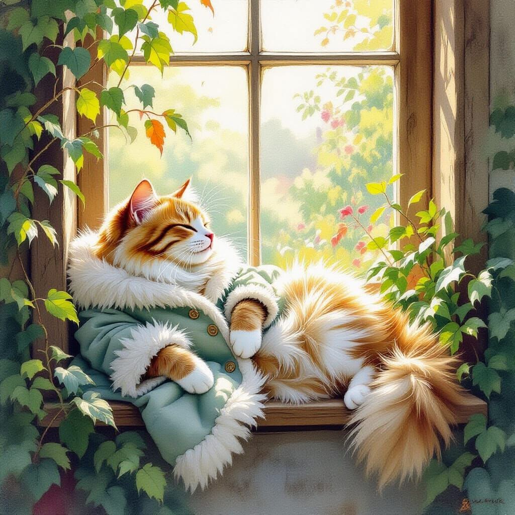 Cat Nap in Sunlight: Beatrix Potter Style