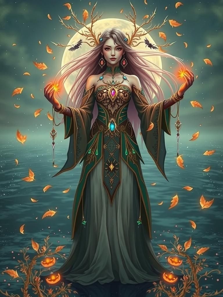 Celestial Halloween Goddess in Anime Style