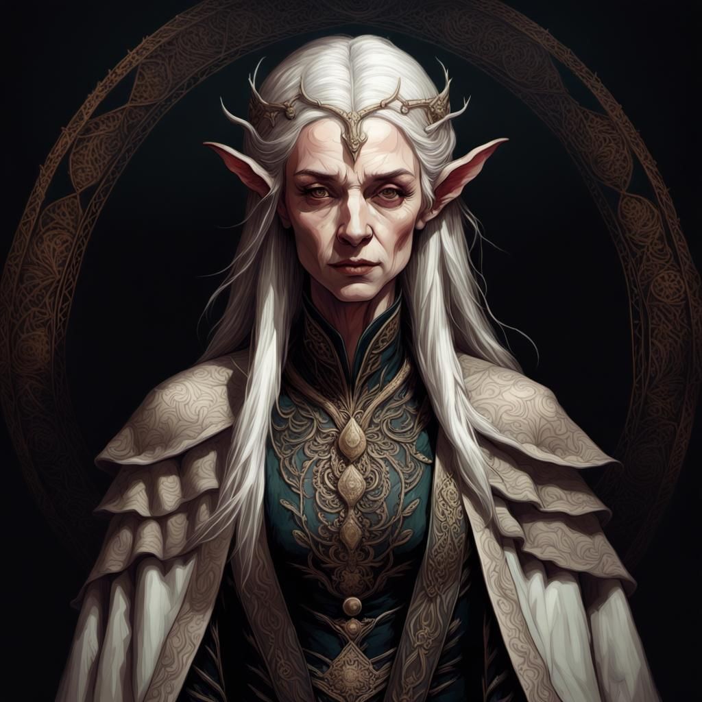 Victorian Elf in Cyberpunk City, Dark Fantasy Art