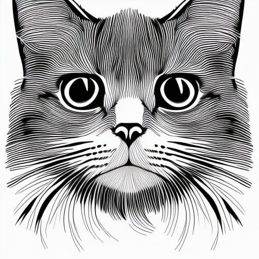 Continuous Line Drawing of a Cat in Biro Style