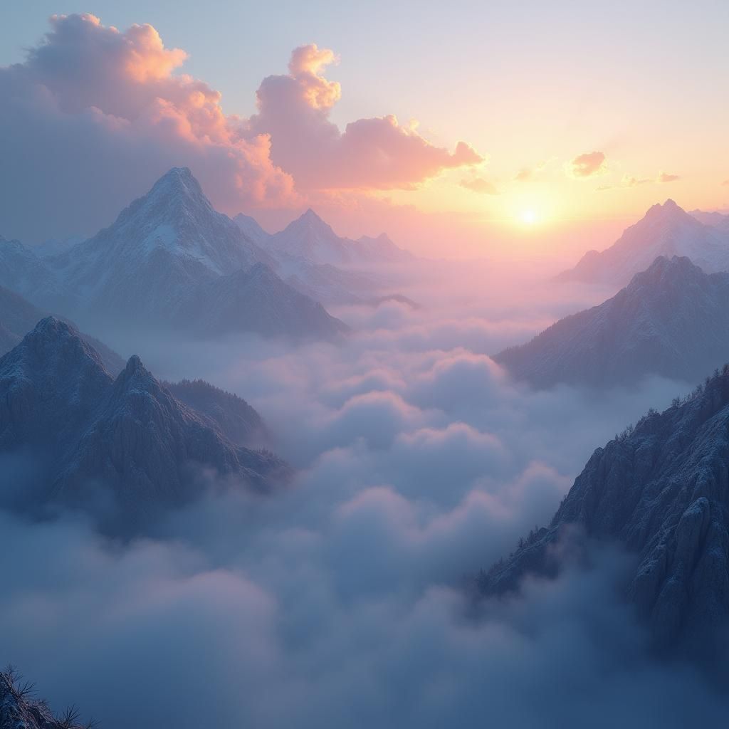 Mystical Mountain Range at Dawn in Matte Painting Style