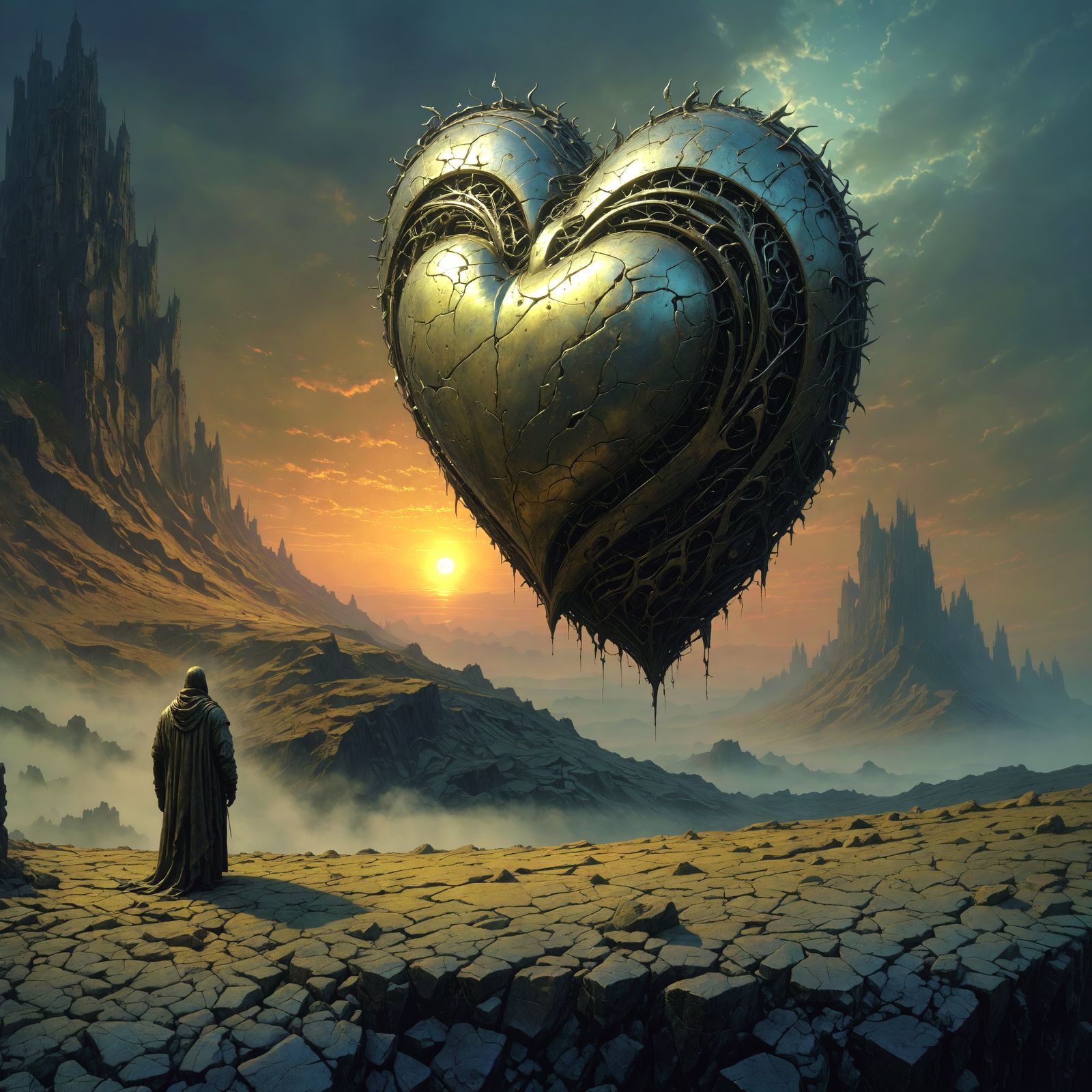 Metallic Heart in Surreal Abstract Style