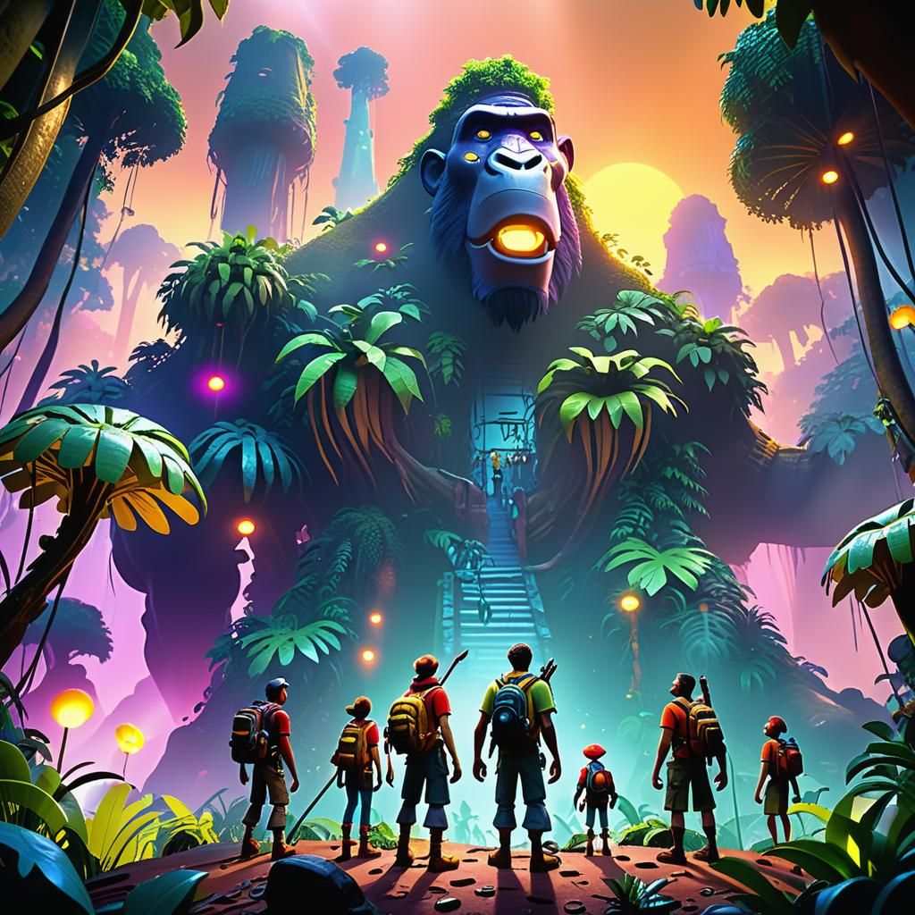Jungle Adventurers in Pixar-Style 3D Digital Art
