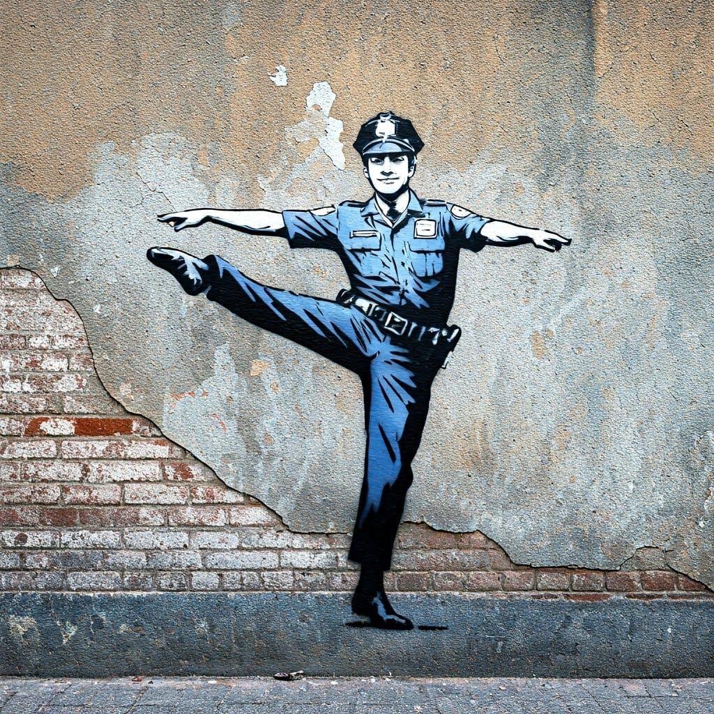 Street Art: Policeman Ballerina in Gritty Stencil Style