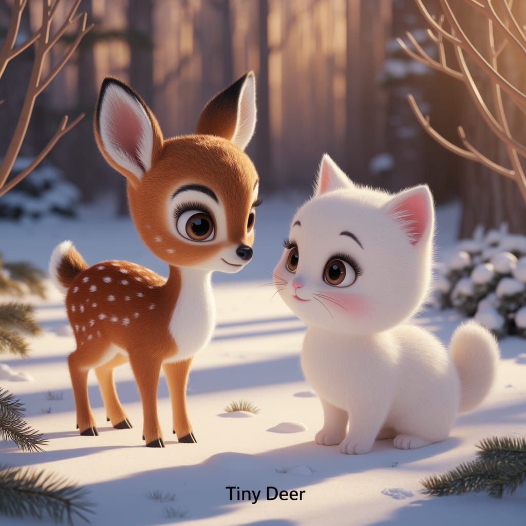 Semi-Realistic Cartoon Friends in a Winter Wonderland