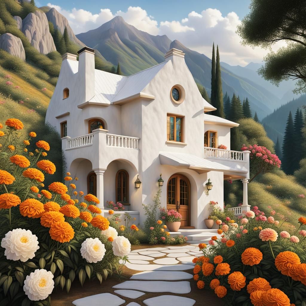 Studio Ghibli Style Cabin in Mountain Landscape