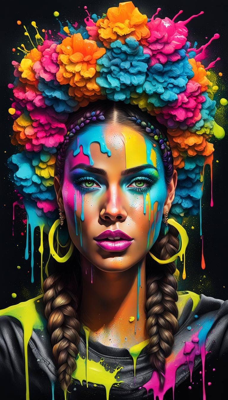 Woman in Neon Makeup: Graffiti Street Art Portrait
