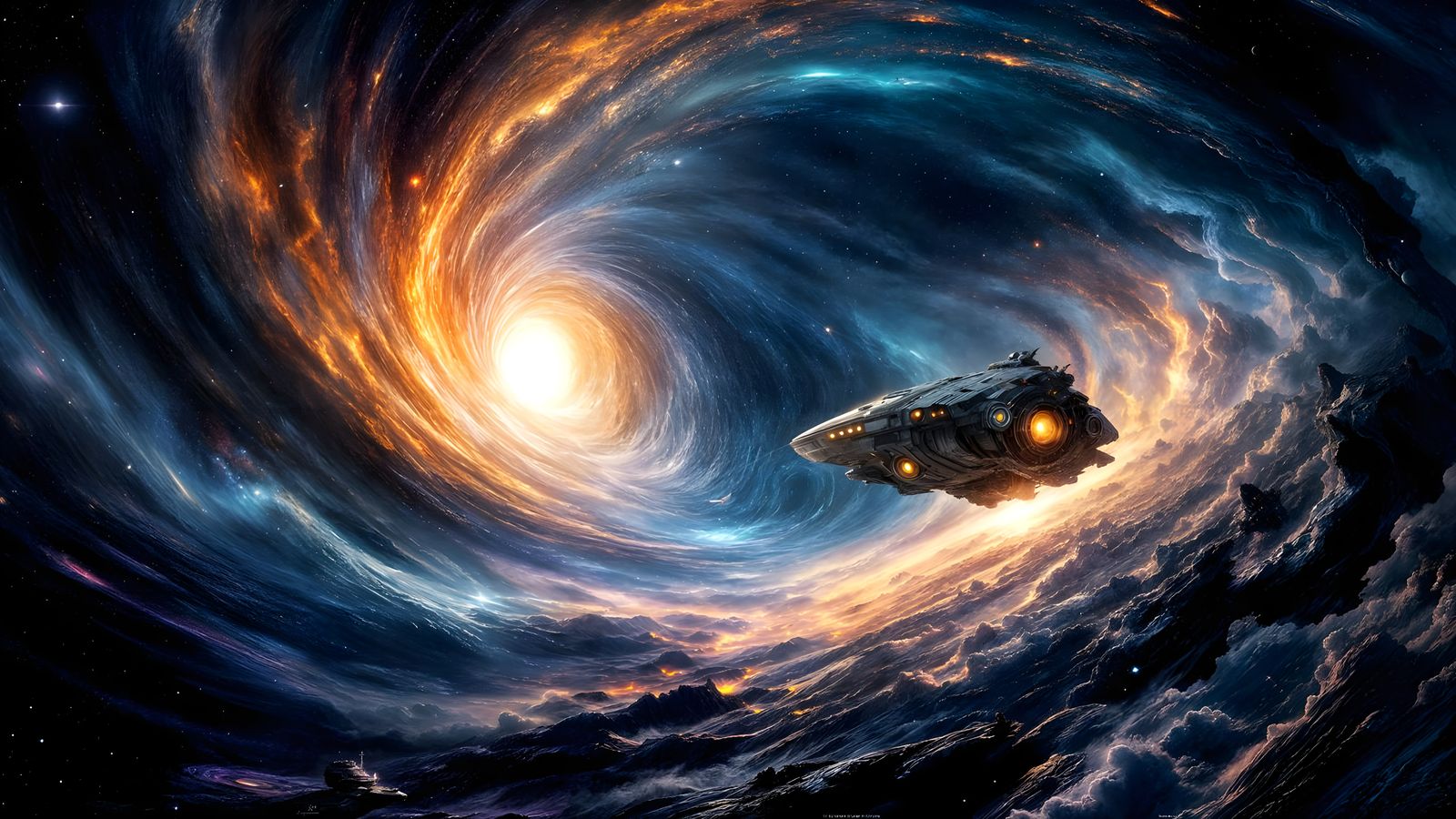 Spaceship at Black Hole Event Horizon