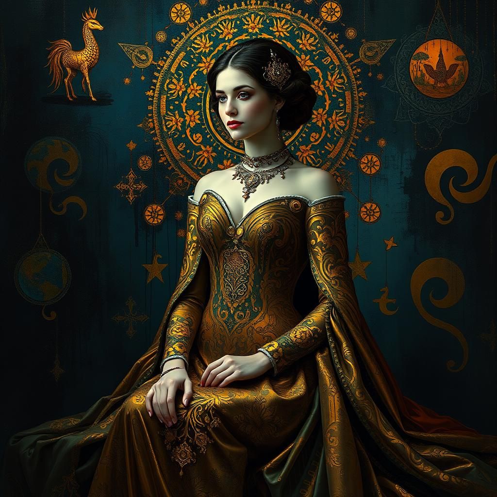 Gothic Portrait of Woman in Gustav Klimt Style