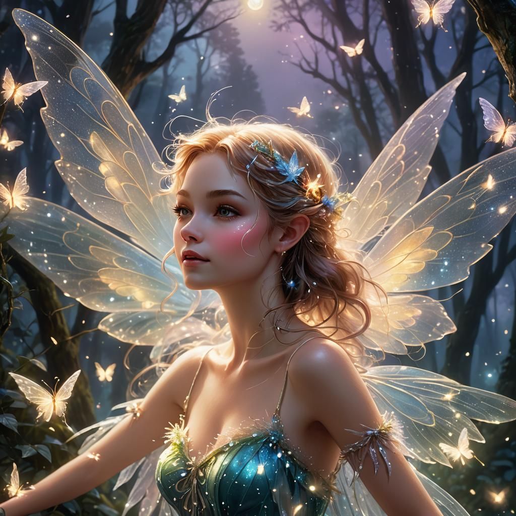 Glowing Fairy in Magical Forest, Digital Painting