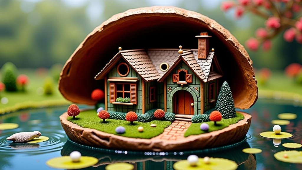 Whimsical Victorian Cottage in a Giant Walnut Shell