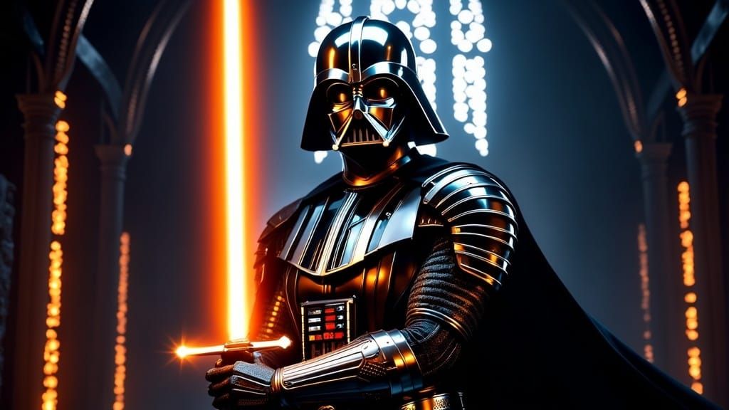 Darth Vader in Japanese Armor with Orange Lightsaber