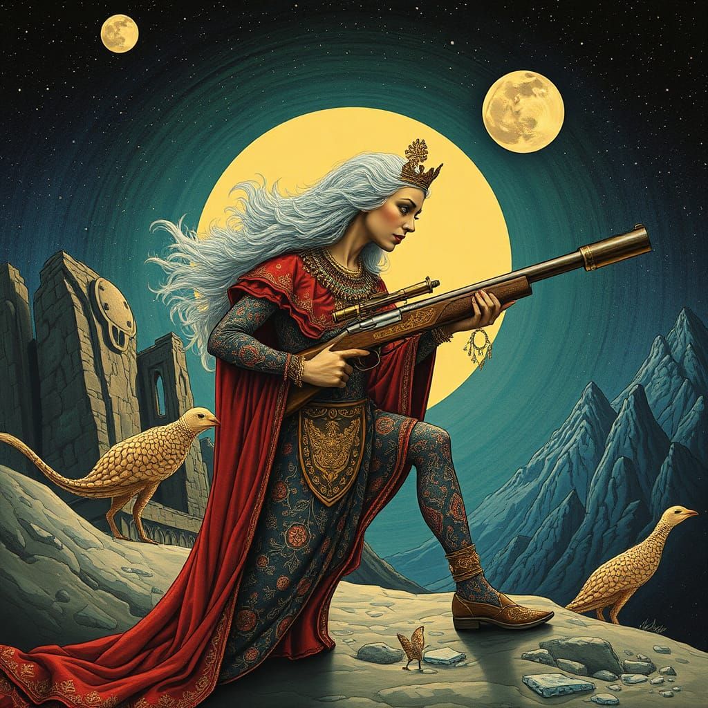 Cyberpunk Granny with Shotgun in Moebius Style