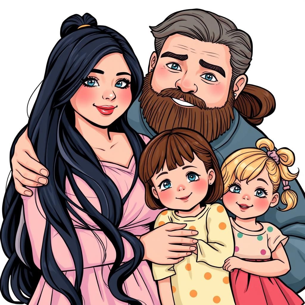 Heartwarming Family Portrait in Comic Book Style