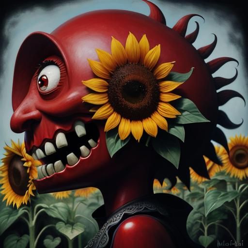 Red Man Screaming at Sunflower, Pixar Style
