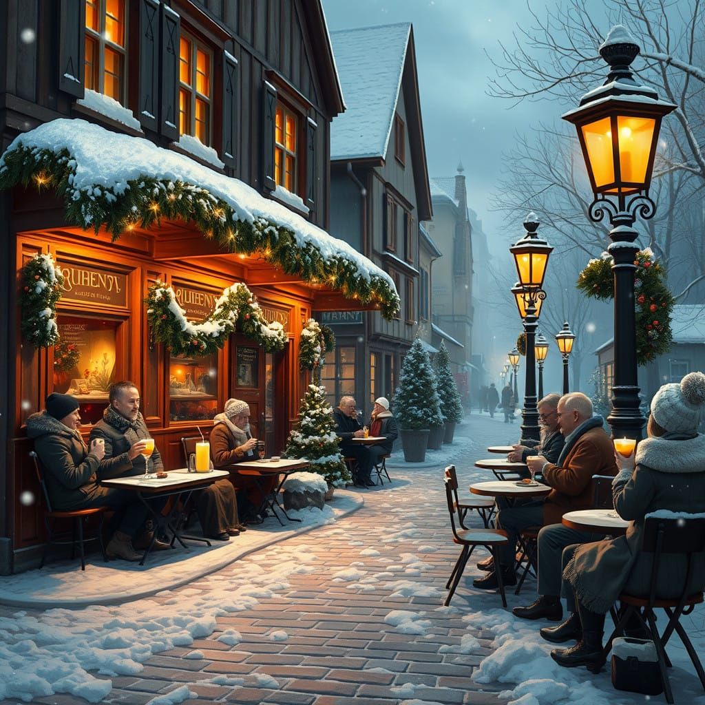 Winter Cafe Scene in Classic German Style
