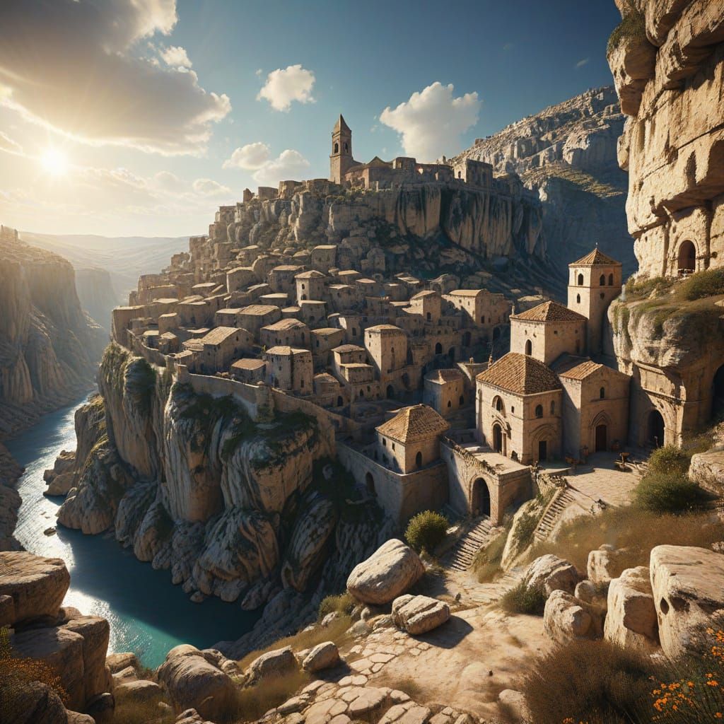 Fantasy Concept Art of Ancient Matera's Sassi Districts