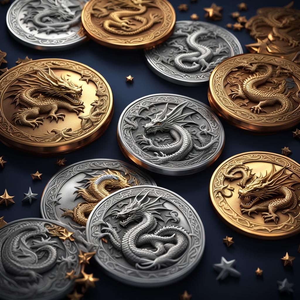 Dragon and Star Coins: Fantasy Concept Art
