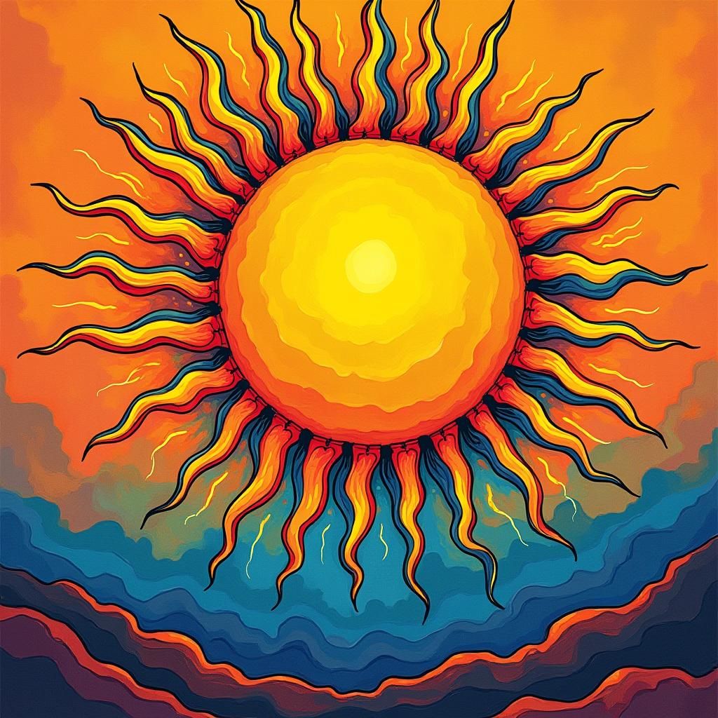 Abstract Cartoon Sun Tarot Card in Rothko Style