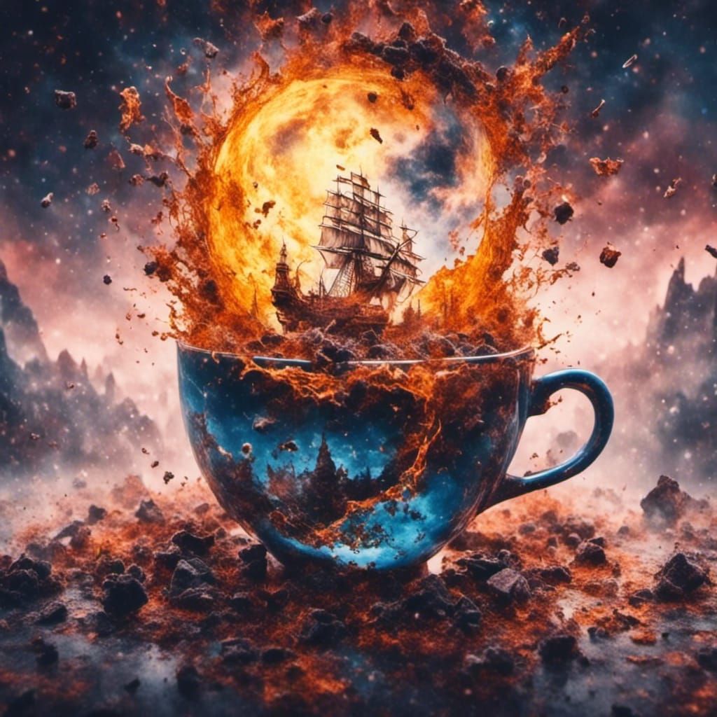 Fractured Cup of Sunshine and Chaos: Macabre Digital Art