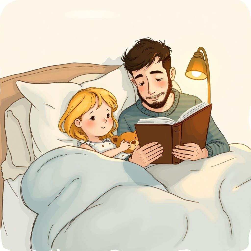 Cozy Nighttime Moment with Father and Daughter