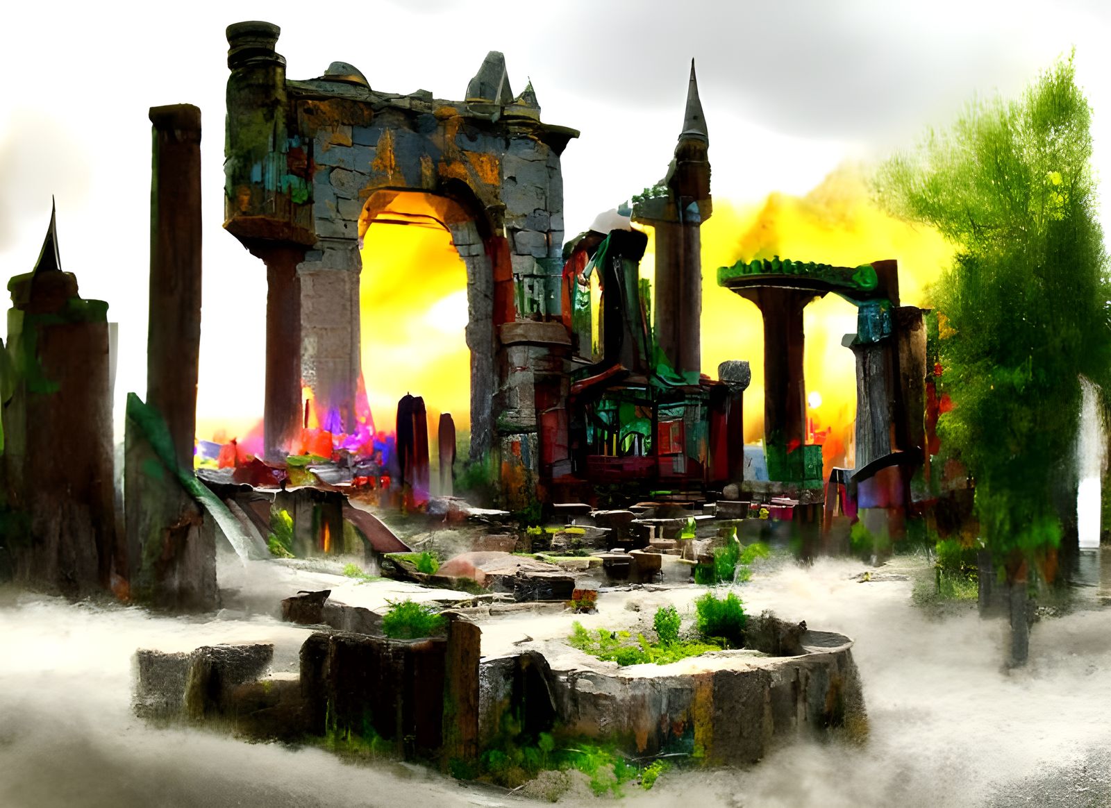 Fantasy City Ruins Digital Art Concept
