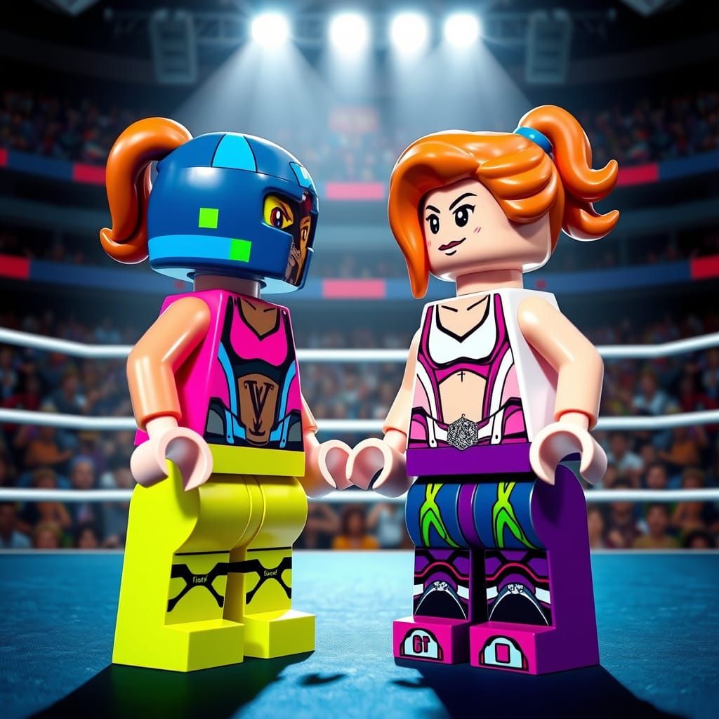 Vibrant Lego Wrestlers Face Off in the Ring