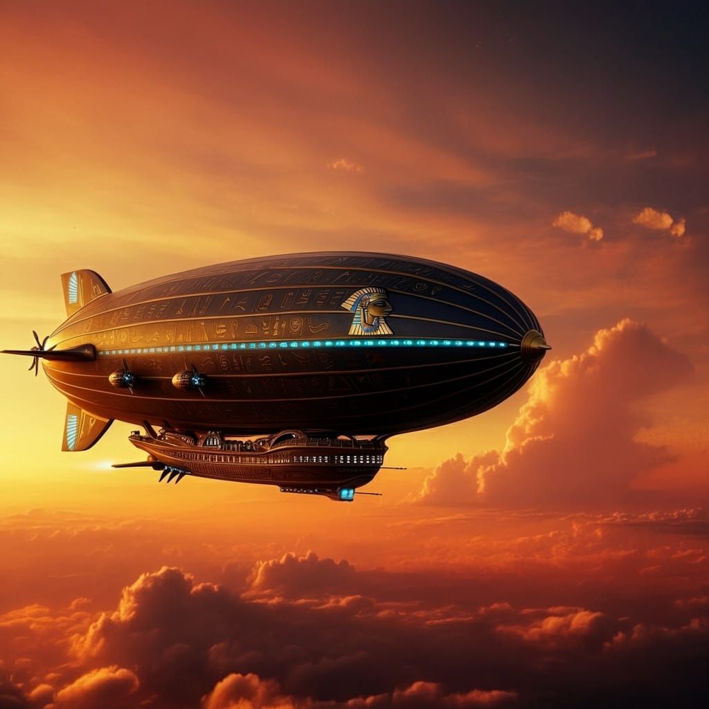 Luxurious Obsidian Airship Soars Through Cinematic Cloudscap...