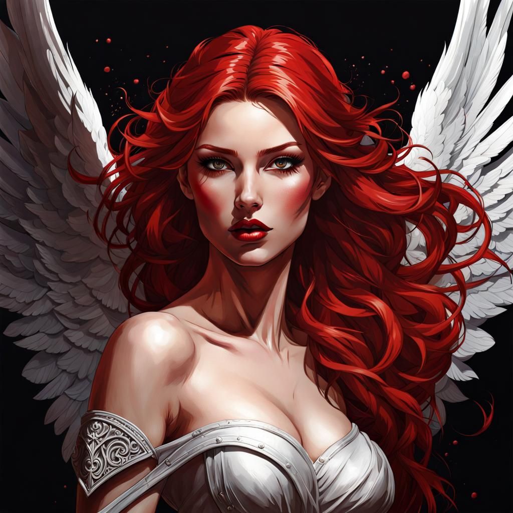Gothic Angel Portrait with Red Hair as Splash Art