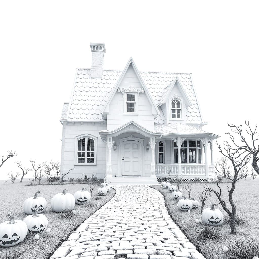 White Tiled Haunted House with Glitchy Sky