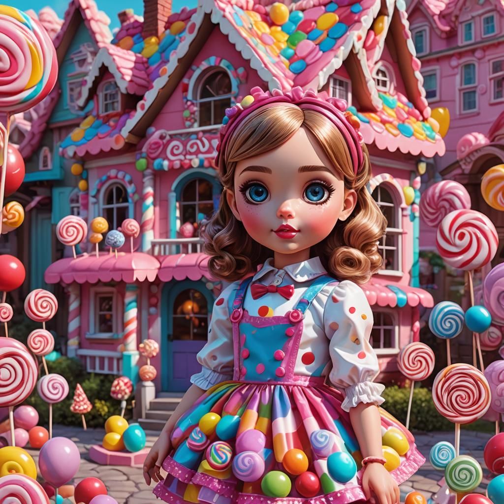 Lol Doll in Front of Cute Candy House in Candy Art